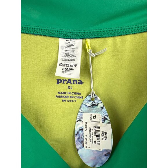Women’s Prana XL Blue, Green, & Yellow Bikini Bottoms with Ruched Sides & Bows - Picture 5 of 6